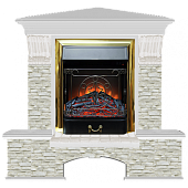 Каминокомплект Glenrich Бостон К Грот однотонный угловой (беленый дуб)+Majestic Brass