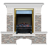 Каминокомплект Glenrich Бостон К Грот цветной (беленый дуб)+Fobos Brass