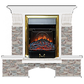 Каминокомплект Glenrich Бостон К Грот цветной (белый)+Majestic Brass