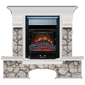 Каминокомплект Glenrich Бостон К Карелия (беленый дуб)+Majestic Black