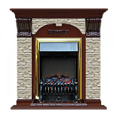 Каминокомплект Glenrich Арочный Грот однотонный (красное дерево)+Fobos Brass