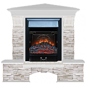 Каминокомплект Glenrich Бостон К Мисхор угловой (беленый дуб)+Majestic Black