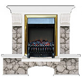 Каминокомплект Glenrich Бостон К Карелия (белый)+Fobos Brass